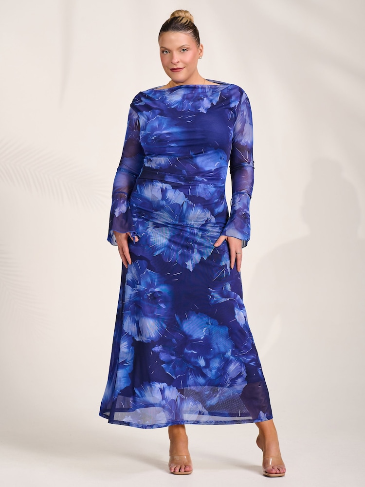 Jolie Moi Blue Slash Neck Mesh Maxi Dress - Image 6 of 6 Jolie Moi Blue Slash Neck Mesh Maxi Dress - Image 6 of 6