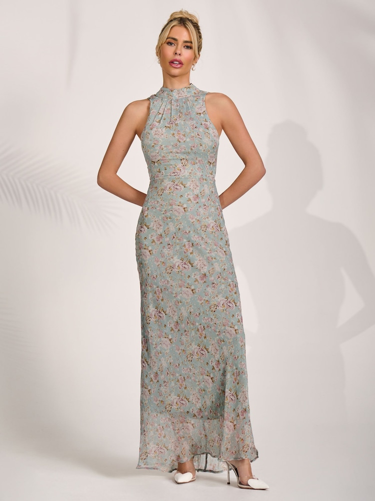 Jolie Moi Blue Halter Neck Maxi Dress - Image 1 of 6