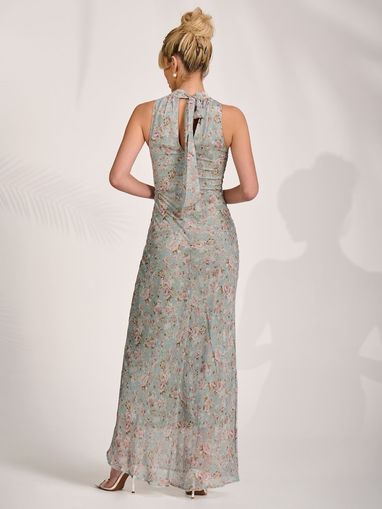 Jolie Moi Blue Halter Neck Maxi Dress - Image 2 of 6
