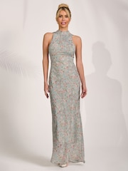 Jolie Moi Blue Halter Neck Maxi Dress - Image 5 of 6