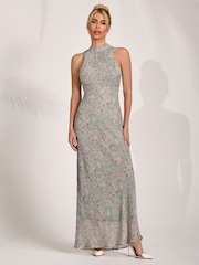 Jolie Moi Blue Halter Neck Maxi Dress - Image 6 of 6