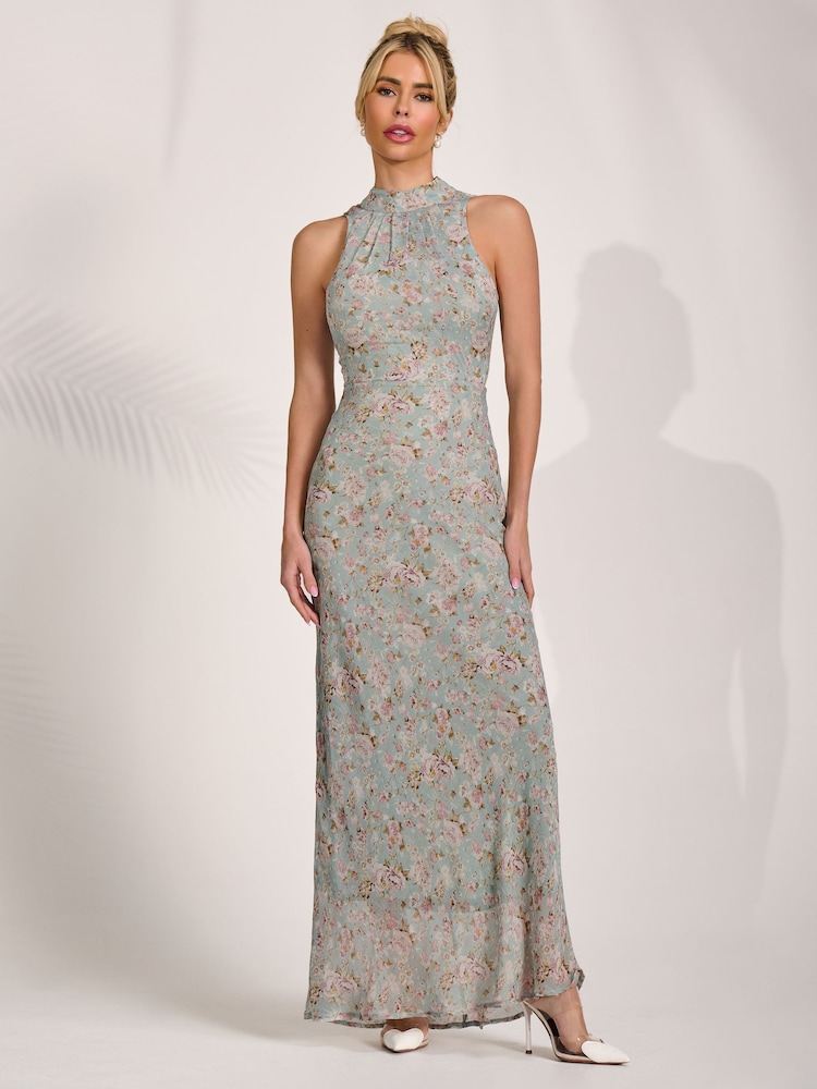 Jolie Moi Blue Halter Neck Maxi Dress - Image 6 of 6