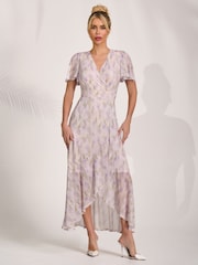 فستان شبكي ماكسي متوسط الطول بقصّة ملفوفة من Jolie Moi - صورة 1 من 6