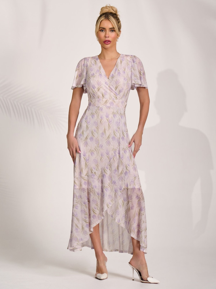 فستان شبكي ماكسي متوسط الطول بقصّة ملفوفة من Jolie Moi - صورة 1 من 6