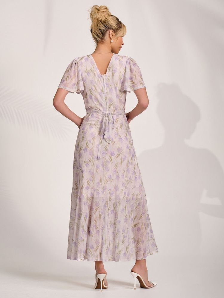 فستان شبكي ماكسي متوسط الطول بقصّة ملفوفة من Jolie Moi - صورة 2 من 6