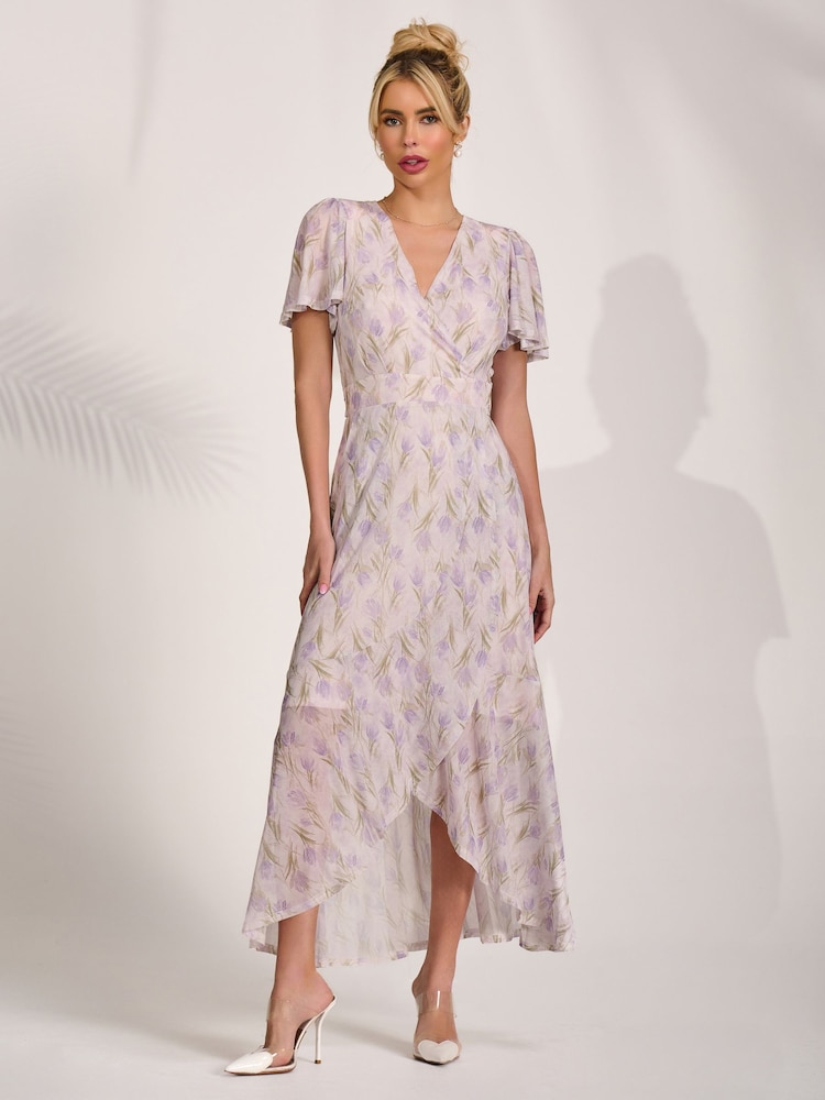 فستان شبكي ماكسي متوسط الطول بقصّة ملفوفة من Jolie Moi - صورة 6 من 6