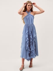 Monsoon Blue Arizona Halter Ruffle Prom Dress - Image 1 of 4