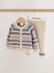 Neutral Fairisle Knitted Cardigan and Legging Baby Set (0mths-2yrs) - Image 1 of 13