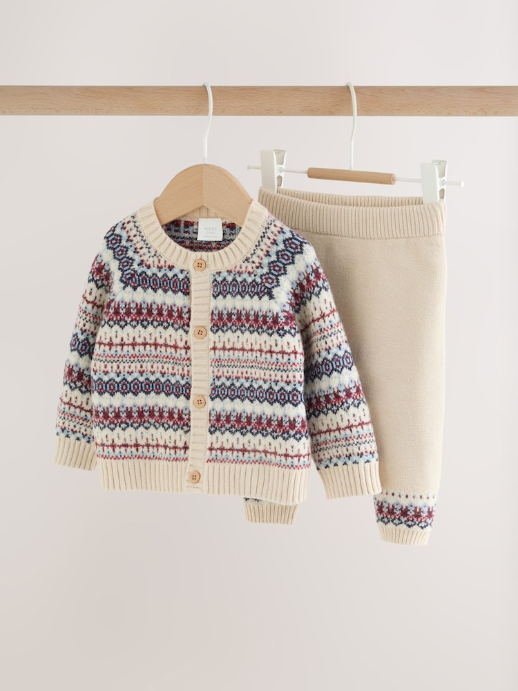 Neutral Fairisle Knitted Cardigan and Legging Baby Set (0mths-2yrs) - Image 1 of 13 Neutral Fairisle Knitted Cardigan and Legging Baby Set (0mths-2yrs) - Image 1 of 13