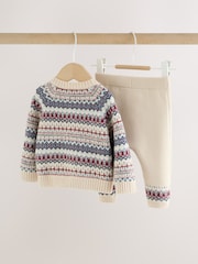 Neutral Fairisle Knitted Cardigan and Legging Baby Set (0mths-2yrs) - Image 2 of 13