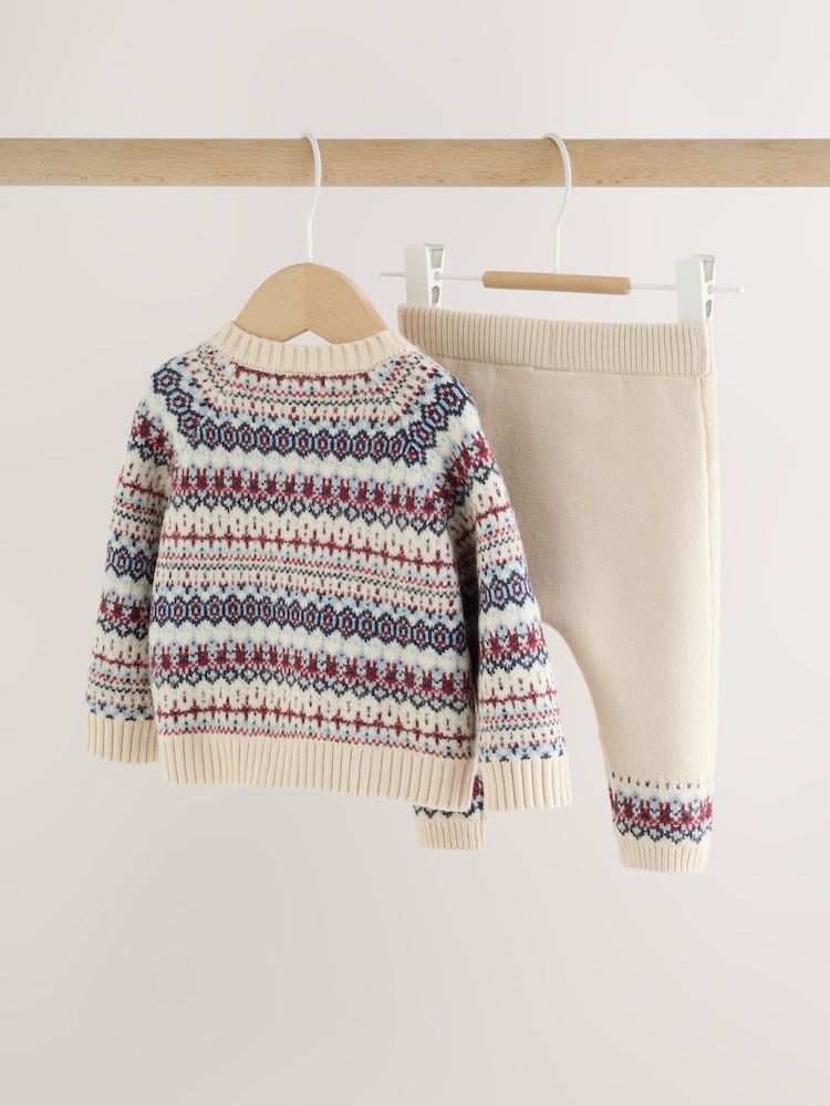 Neutral Fairisle Knitted Cardigan and Legging Baby Set (0mths-2yrs) - Image 2 of 13 Neutral Fairisle Knitted Cardigan and Legging Baby Set (0mths-2yrs) - Image 2 of 13