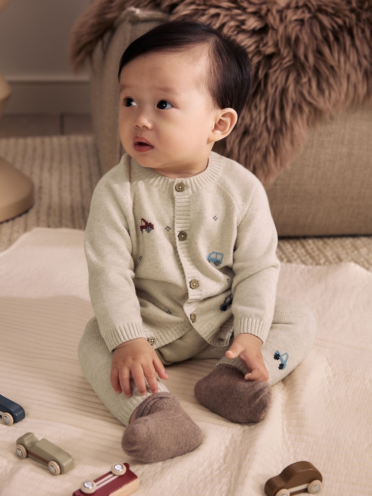 Neutral Transport Knitted Cardigan and Legging Baby Set (0mths-2yrs) - Image 1 of 13 Neutral Transport Knitted Cardigan and Legging Baby Set (0mths-2yrs) - Image 1 of 13