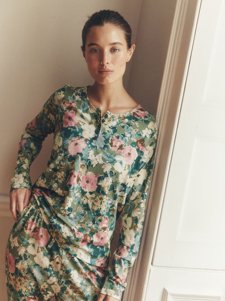 Laura Ashley Pink/Green Lichendale Jersey Twosie Pyjamas - Image 2 of 13 Laura Ashley Pink/Green Lichendale Jersey Twosie Pyjamas - Image 2 of 13