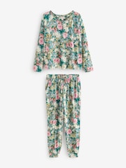 Laura Ashley Pink/Green Lichendale Jersey Twosie Pyjamas - Image 7 of 13