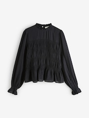 Negro - Laura Ashley Shirred Long Sleeve Blouse - Imagen 6 de 8