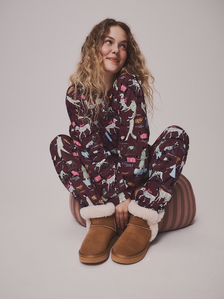 Burgundy Red Dogs Long Sleeve Pyjamas - Image 1 of 6 Burgundy Red Dogs Long Sleeve Pyjamas - Image 1 of 6