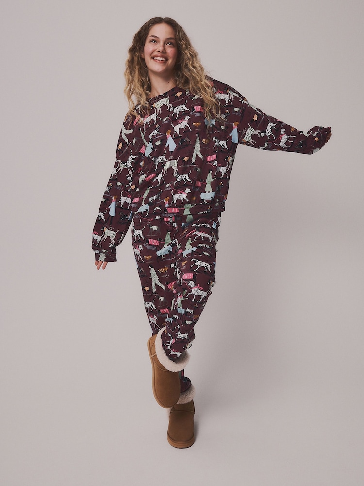Burgundy Red Dogs Long Sleeve Pyjamas - Image 2 of 6 Burgundy Red Dogs Long Sleeve Pyjamas - Image 2 of 6