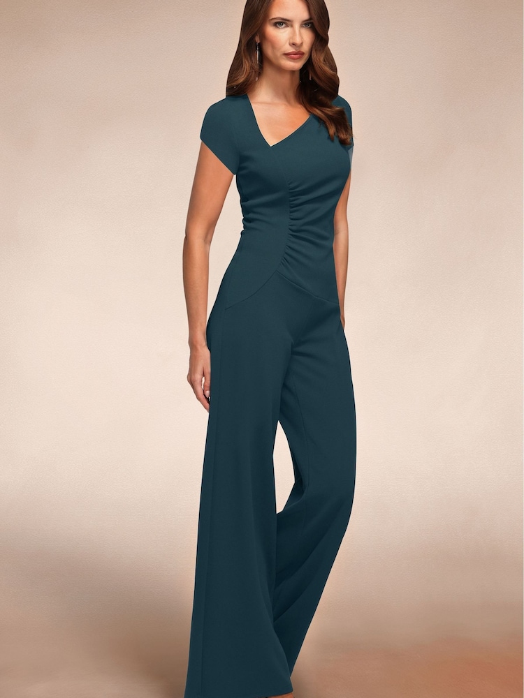 Hot Squash Blue Ruched Jumpsuit With Cap Sleeves - Image 1 of 5