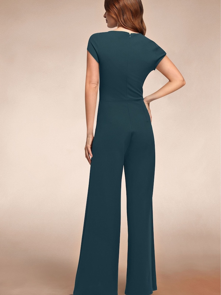 Hot Squash Blue Ruched Jumpsuit With Cap Sleeves - Image 2 of 5