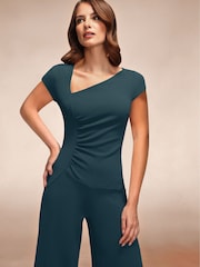Hot Squash Blue Ruched Jumpsuit With Cap Sleeves - Image 3 of 5