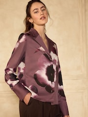 Mauve Purple Floral Print Soft Revere Collar Long Sleeve Shirt - Image 3 of 5