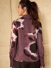 Mauve Purple Floral Print Soft Revere Collar Long Sleeve Shirt - Image 4 of 5