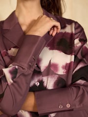 Mauve Purple Floral Print Soft Revere Collar Long Sleeve Shirt - Image 5 of 5