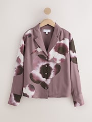 Mauve Purple Floral Print Soft Revere Collar Long Sleeve Shirt - Image 6 of 8