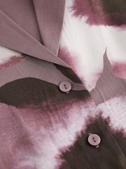 Mauve Purple Floral Print Soft Revere Collar Long Sleeve Shirt - Image 8 of 8