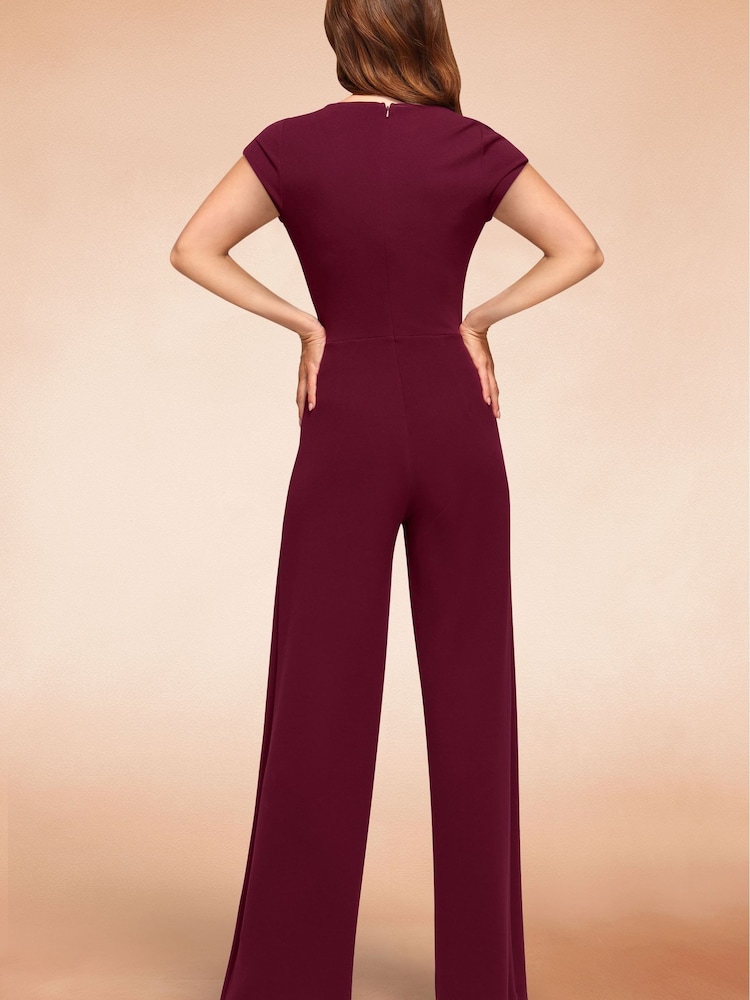 Hot Squash Red Ruched Jumpsuit With Cap Sleeves - Image 2 of 5