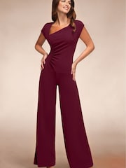 Hot Squash Red Ruched Jumpsuit With Cap Sleeves - Image 3 of 5