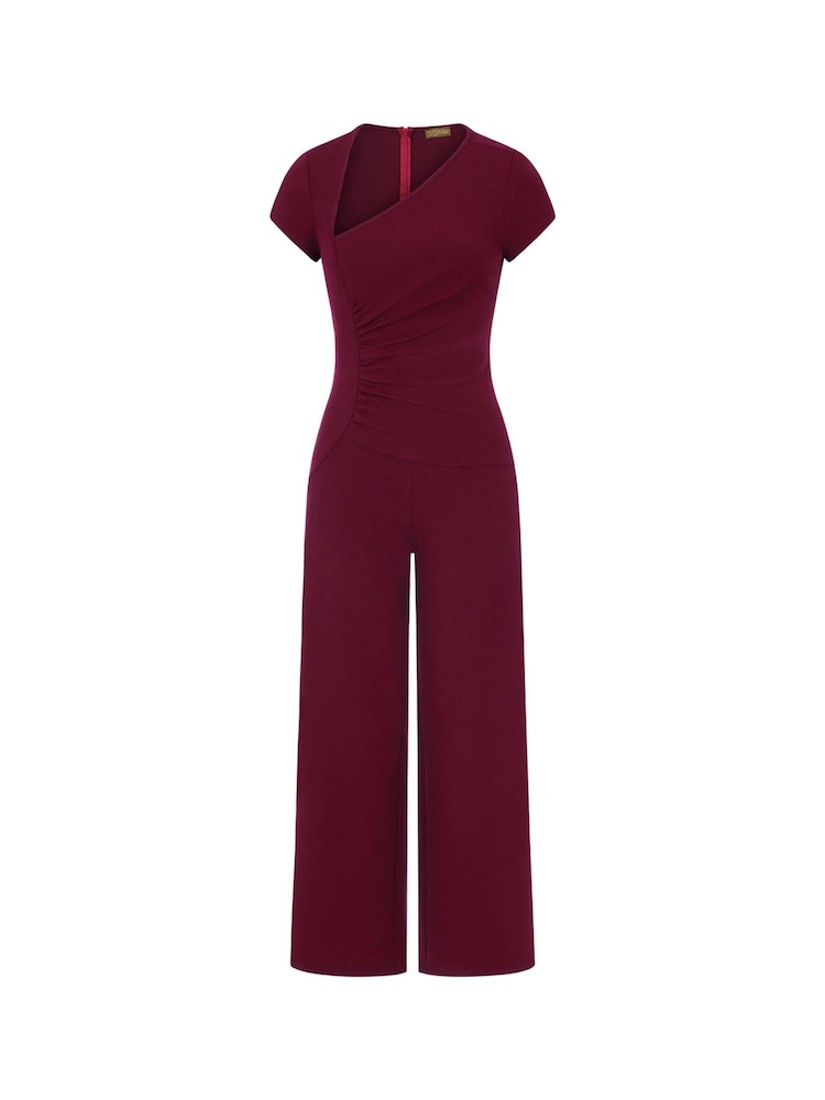 Hot Squash Red Ruched Jumpsuit With Cap Sleeves - Image 5 of 5
