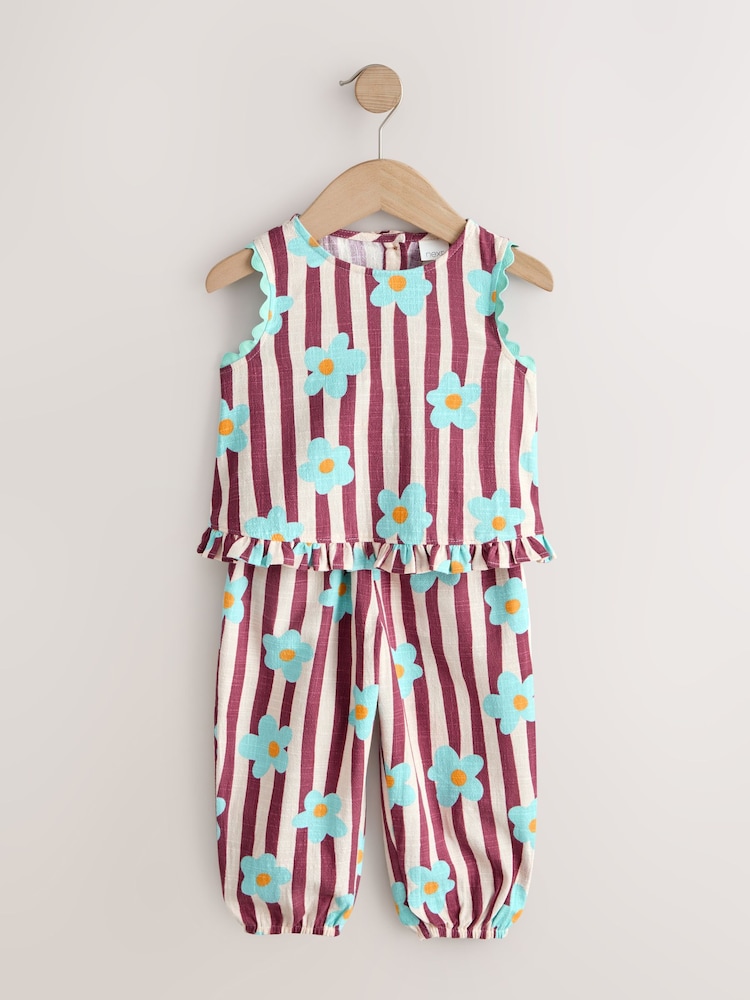 Chocolate Brown Floral Stripe Top & Cuffed Trousers Set (3mths-7yrs) - Image 1 of 5