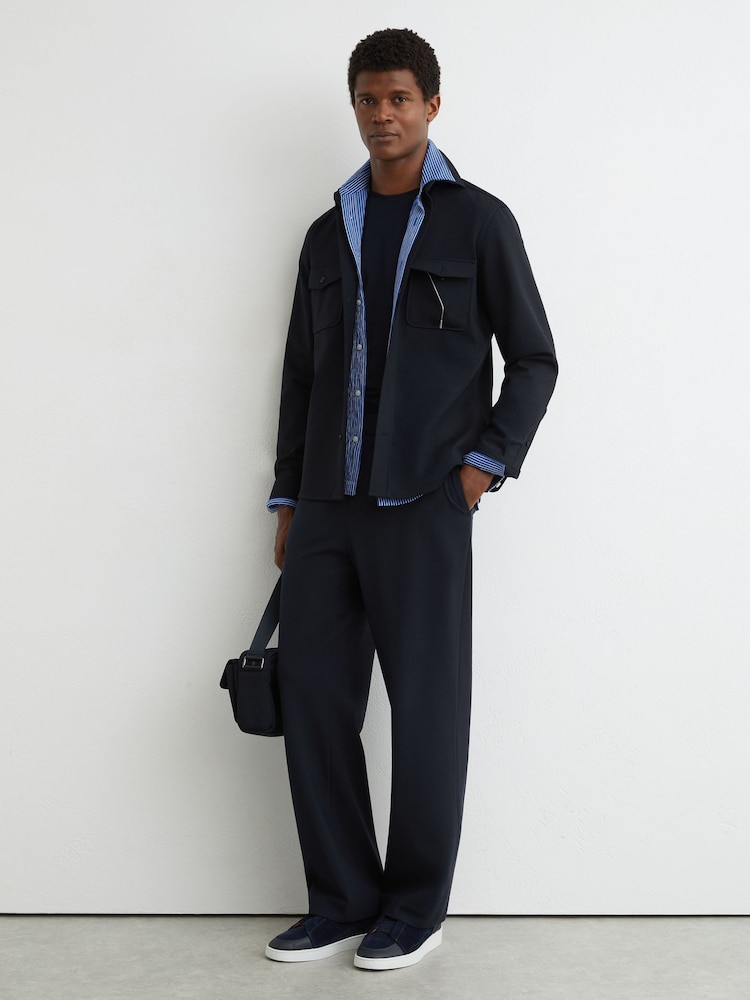 Reiss Navy Found Relaxed Fit Stretch Drawstring Trousers - Image 1 of 7
