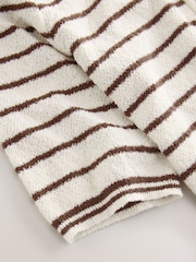 Ecru/Brown Stripe Quarter Zip Short Sleeve Knitlook Polo Shirt - Image 8 of 8