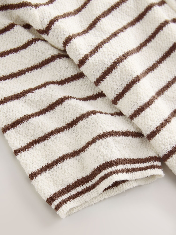 Ecru/Brown Stripe Quarter Zip Short Sleeve Knitlook Polo Shirt - Image 8 of 8 Ecru/Brown Stripe Quarter Zip Short Sleeve Knitlook Polo Shirt - Image 8 of 8
