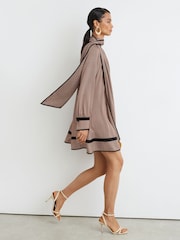Reiss Red Alwen Printed Scarf-Neck Swing Mini Dress - Image 1 of 10