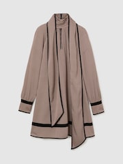 Reiss Red Alwen Printed Scarf-Neck Swing Mini Dress - Image 2 of 10