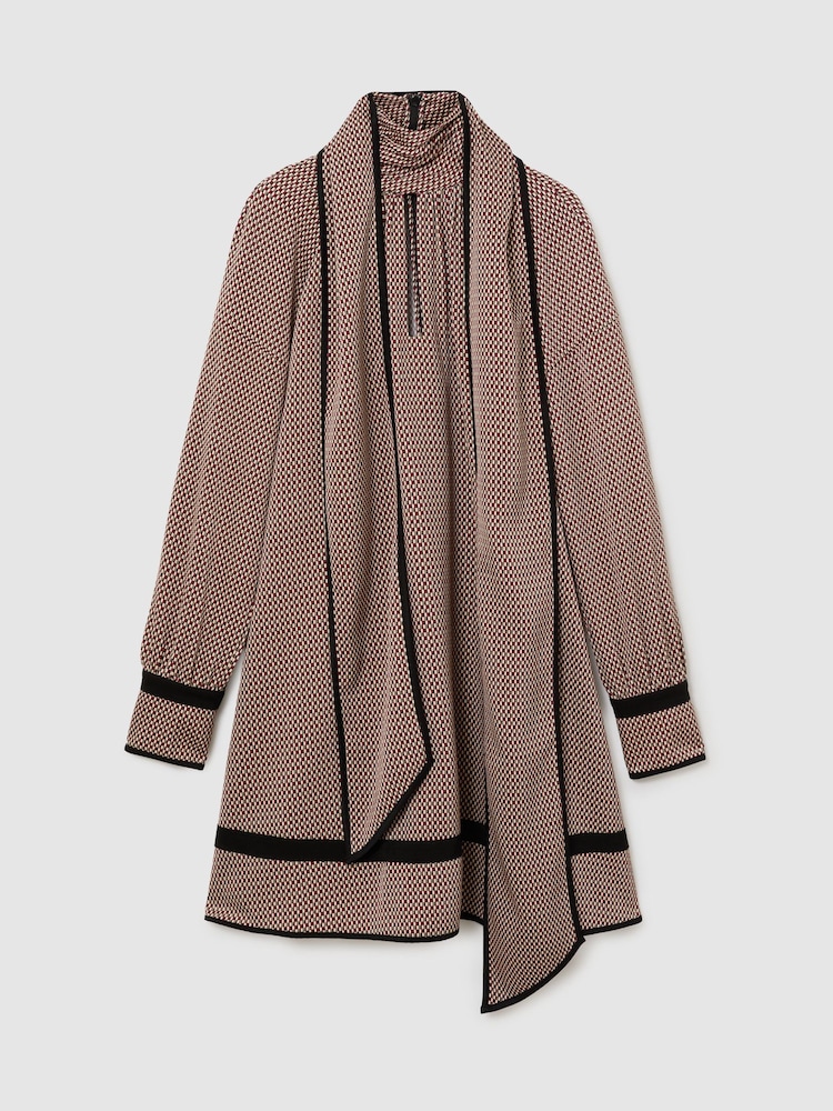 Reiss Red Alwen Printed Scarf-Neck Swing Mini Dress - Image 2 of 10 Reiss Red Alwen Printed Scarf-Neck Swing Mini Dress - Image 2 of 10