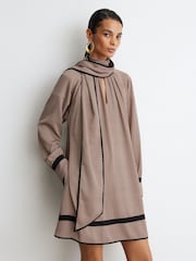 Reiss Red Alwen Printed Scarf-Neck Swing Mini Dress - Image 3 of 10