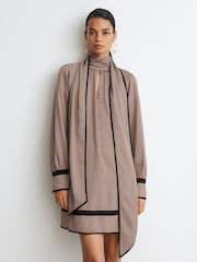 Reiss Red Alwen Printed Scarf-Neck Swing Mini Dress - Image 4 of 10