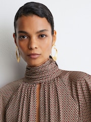 Reiss Red Alwen Printed Scarf-Neck Swing Mini Dress - Image 6 of 10