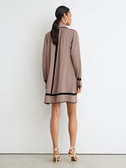 Reiss Red Alwen Printed Scarf-Neck Swing Mini Dress - Image 7 of 10