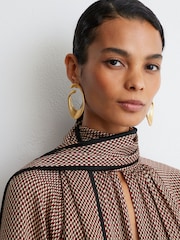 Reiss Red Alwen Printed Scarf-Neck Swing Mini Dress - Image 8 of 10