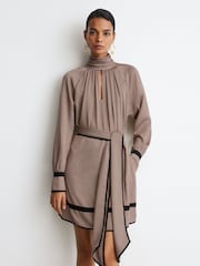 Reiss Red Alwen Printed Scarf-Neck Swing Mini Dress - Image 9 of 10