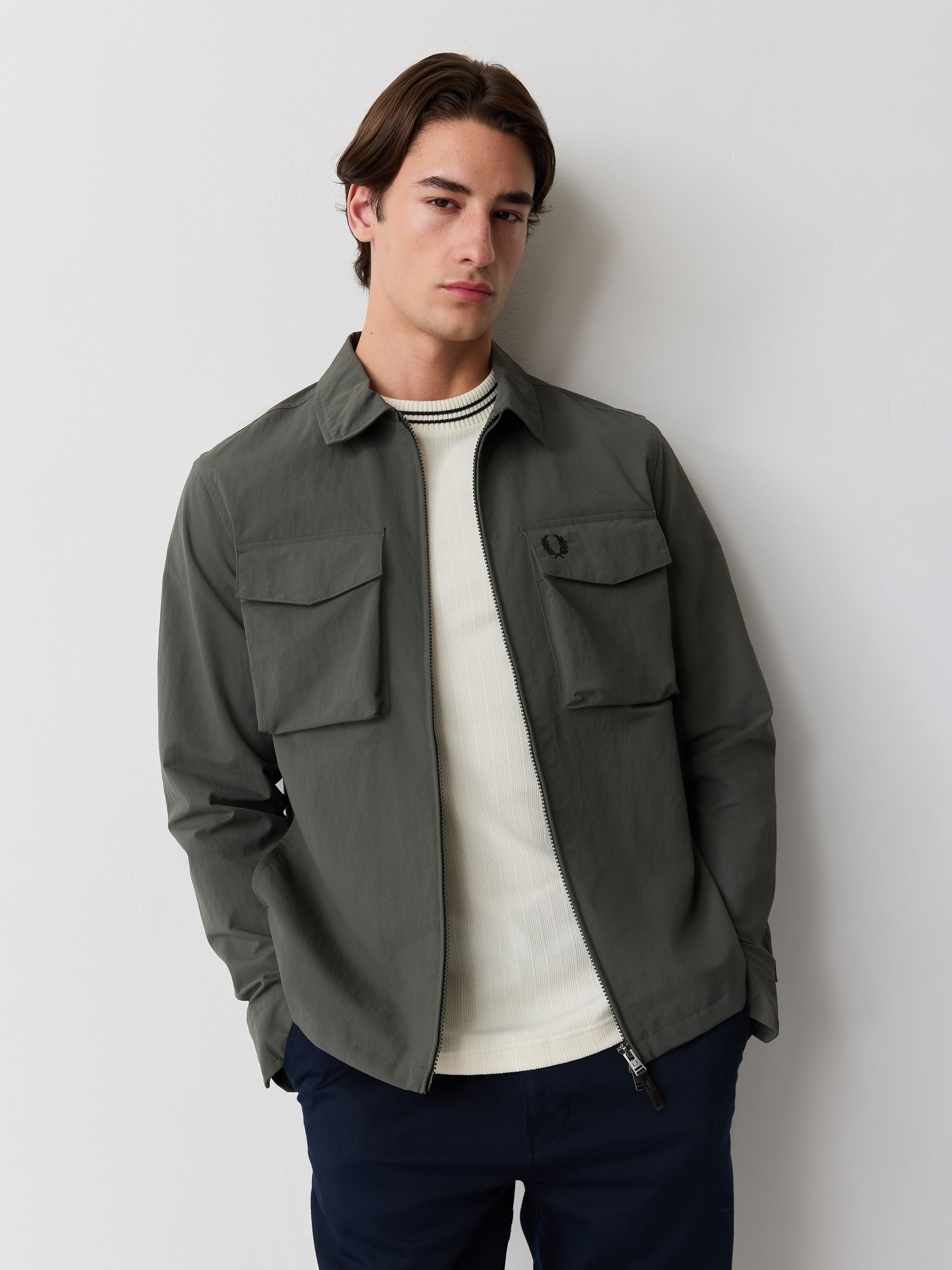 Fred Perry Men's Green Ripstop Pocket Overshirt
