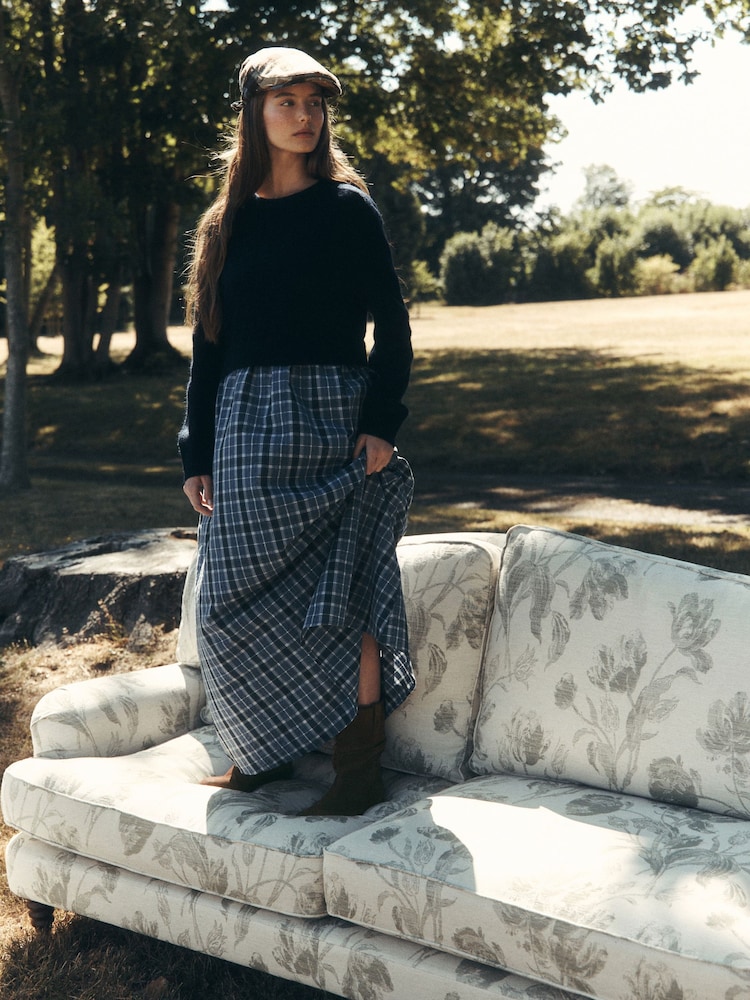 Laura Ashley Navy Check Knitted 2-in-1 Tie Neck Maxi Dress - Image 1 of 9