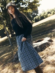 Laura Ashley Navy Check Knitted 2-in-1 Tie Neck Maxi Dress - Image 3 of 9
