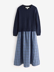 Laura Ashley Navy Check Knitted 2-in-1 Tie Neck Maxi Dress - Image 7 of 9