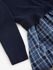 Laura Ashley Navy Check Knitted 2-in-1 Tie Neck Maxi Dress - Image 9 of 9